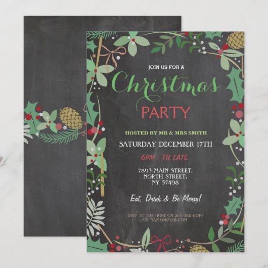 Vrolijk kerstfeest Chalk Mistletoe Xmas Uitnodigen Kaart (Voorkant / Achterkant)