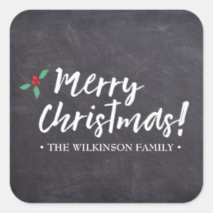 Vrolijk kerstfeest ・Chalkboard ・ Handlettering Vierkante Sticker