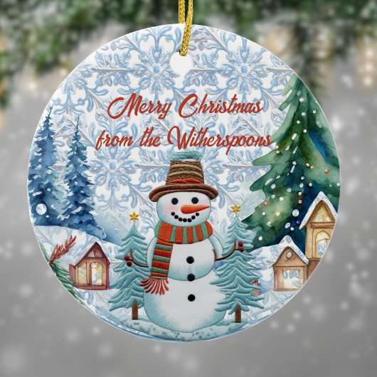 Vrolijk Kerstfeest Charmante Sneeuwman Village Mon Keramisch Ornament