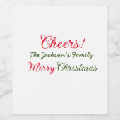 Vrolijk Kerstfeest Cheers Voeg familienaam Tekst F Wijn Etiket (Enkel label)