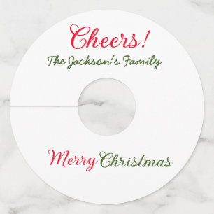 Vrolijk Kerstfeest Cheers Voeg familienaam Tekst F Wijnglaslabel