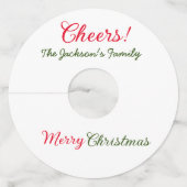 Vrolijk Kerstfeest Cheers Voeg familienaam Tekst F Wijnglaslabel (Voorkant)