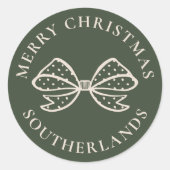 Vrolijk Kerstfeest Chic Holiday Polka Dot Bow Ronde Sticker (Voorkant)