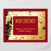 Vrolijk kerstfeest chic rood goud en zwart folie feestdagen briefkaart (Voorkant)