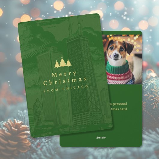 Vrolijk kerstfeest Chicago Flat Holiday Photo Card Feestdagenkaart