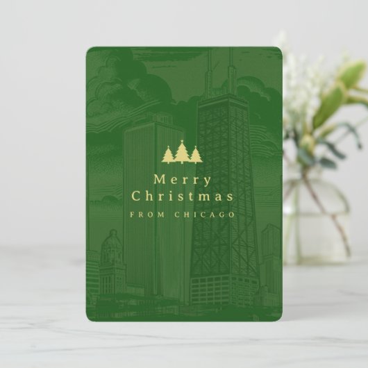 Vrolijk kerstfeest Chicago Flat Holiday Photo Card Feestdagenkaart (Staand voorkant)