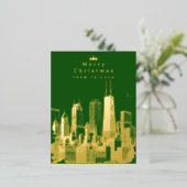Vrolijk Kerstfeest Chicago Groene Folie Post Kaart (Staand Voorkant)