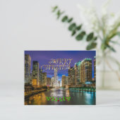 Vrolijk kerstfeest, Chicago River op Sunset Briefkaart (Staand voorkant)