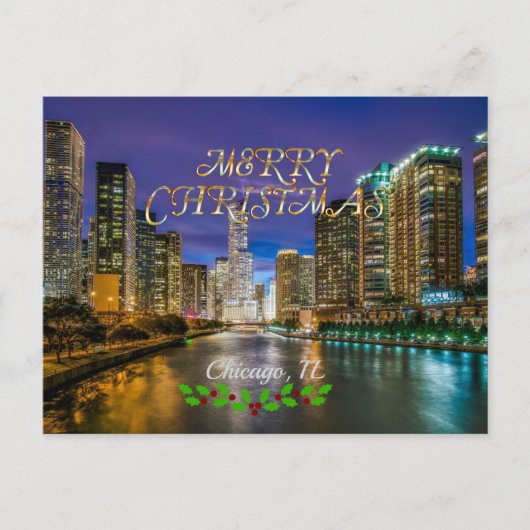 Vrolijk kerstfeest, Chicago River op Sunset Briefkaart (Voorkant)