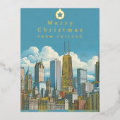 Vrolijk Kerstfeest Chicago Skyline Folie Post Kaar Folie Feestdagen Briefkaart (Voorkant)