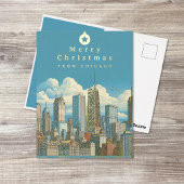 Vrolijk Kerstfeest Chicago Skyline Folie Post Kaar Folie Feestdagen Briefkaart
