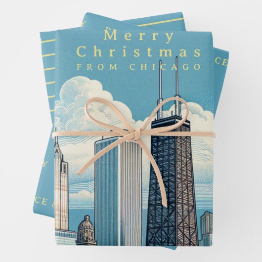 Vrolijk kerstfeest Chicago Skyline Holiday Inpakpapier Vel (In situ)