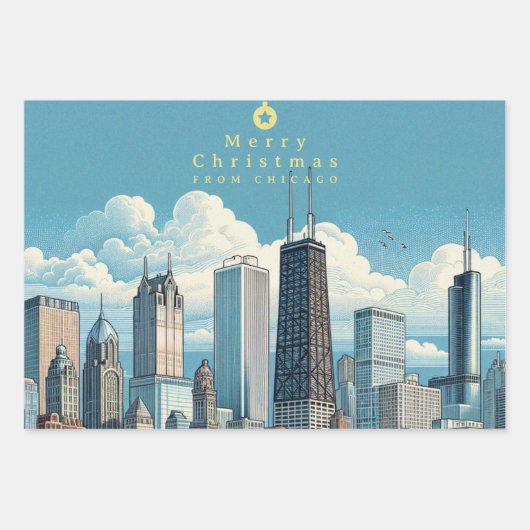 Vrolijk kerstfeest Chicago Skyline Holiday Inpakpapier Vel (Voorkant)
