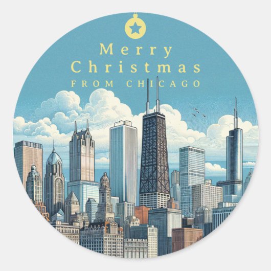 Vrolijk kerstfeest Chicago Skyline Holiday Ronde Sticker (Voorkant)