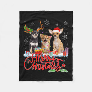 Vrolijk Kerstfeest Chihuahua Honden Santa Reindeer Fleece Deken