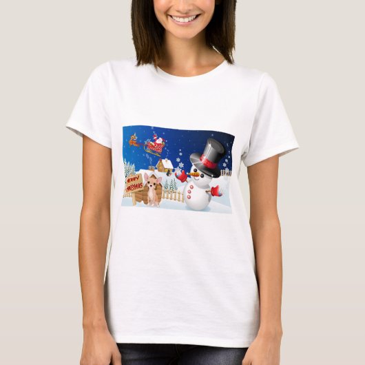 Vrolijk kerstfeest Chihuahua met Frosty T-shirt (Voorkant)