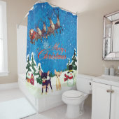 Vrolijk kerstfeest Chihuahua met kerstman Douchegordijn (In situ)