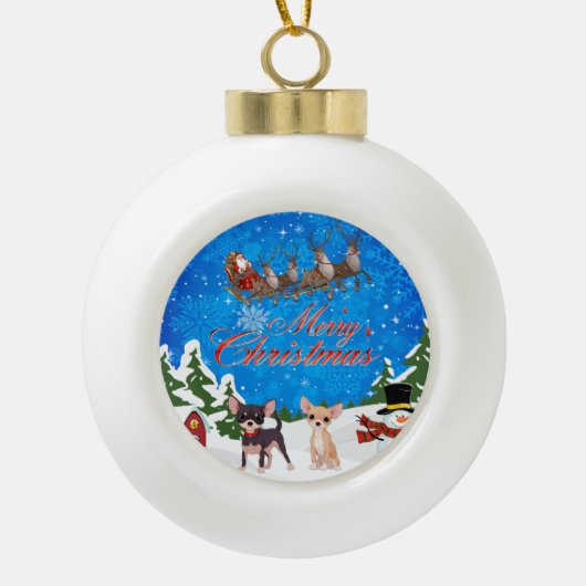 Vrolijk kerstfeest Chihuahua met kerstman Keramische Bal Ornament (Voorkant)
