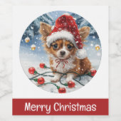 Vrolijk Kerstfeest Chihuahua Santa Dog Wijn Etiket (Enkel label)