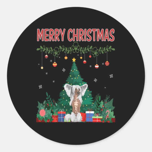 Vrolijk kerstfeest Chinese Crested Ronde Sticker (Voorkant)