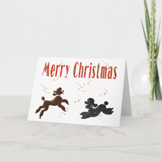 Vrolijk Kerstfeest Chocolade & Zwarte Poedels Spel Feestdagen Kaart (Voorkant)