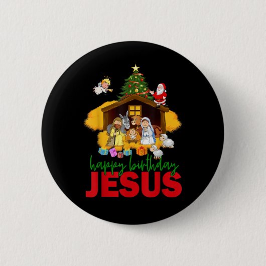 Vrolijk kerstfeest Christelijk Happy Birthday Jesu Ronde Button 5,7 Cm (Voorkant)