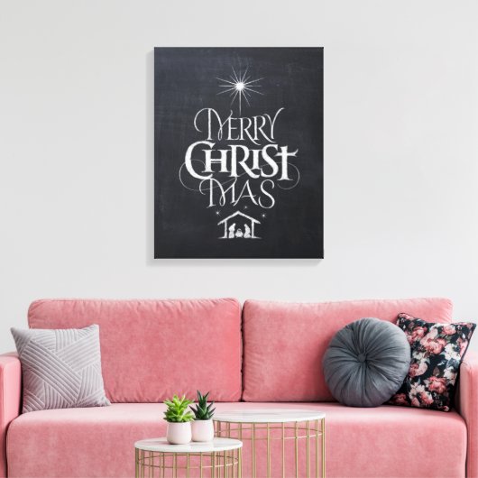 Vrolijk kerstfeest Christelijk Jesus God Black Cha Canvas Afdruk (Insitu (Woonkamer))