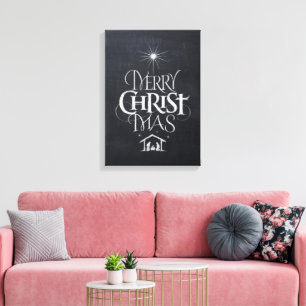 Vrolijk kerstfeest Christelijk Jesus God Black Cha Canvas Afdruk