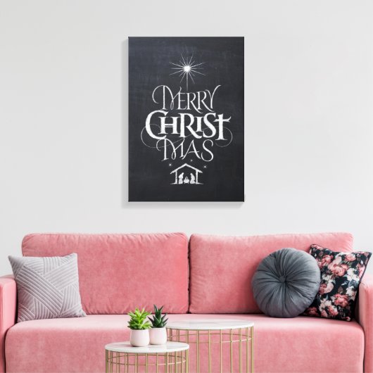 Vrolijk kerstfeest Christelijk Jesus God Black Cha Canvas Afdruk (Insitu (Woonkamer))