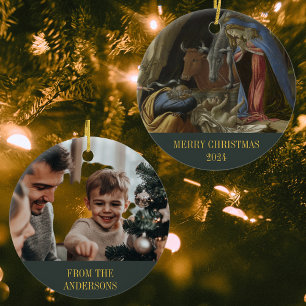 Vrolijk kerstfeest Christelijke foto Keramisch Ornament