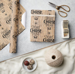 Vrolijk Kerstfeest Christelijke Kalligrafie Rustic Cadeaupapier