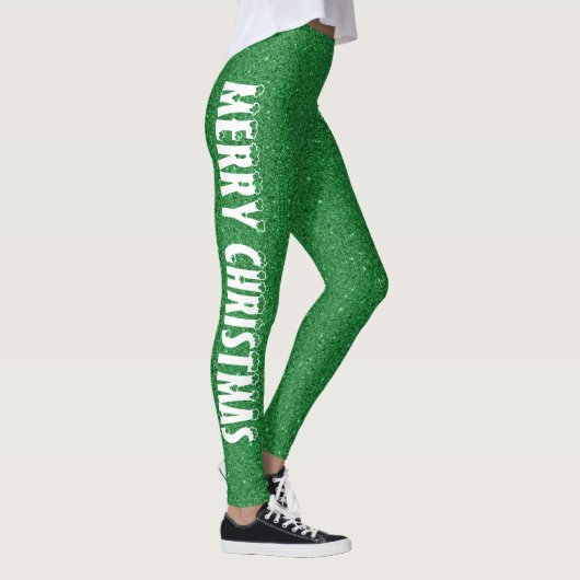 Vrolijk Kerstfeest Classic Green Glitter Leggings (Rechts)