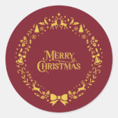 Vrolijk Kerstfeest Classic Nordic Red Holiday Ronde Sticker (Voorkant)