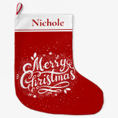 Vrolijk Kerstfeest Classic Rood en Wit Gepersonali Grote Kerstsok (Voorkant)
