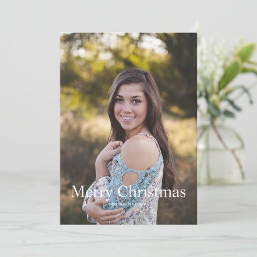 Vrolijk Kerstfeest Classic Rustieke Fotovakantie Feestdagenkaart (Staand voorkant)