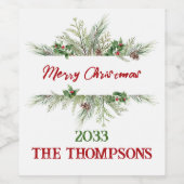 Vrolijk kerstfeest Classic Winter Holiday Wreate Wijn Etiket (Enkel label)