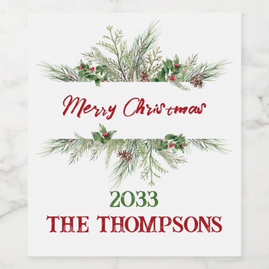 Vrolijk kerstfeest Classic Winter Holiday Wreate Wijn Etiket (Enkel label)