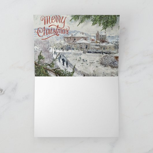 Vrolijk kerstfeest. Claude Monet Folded Wenskaart Kaart (Binnen)
