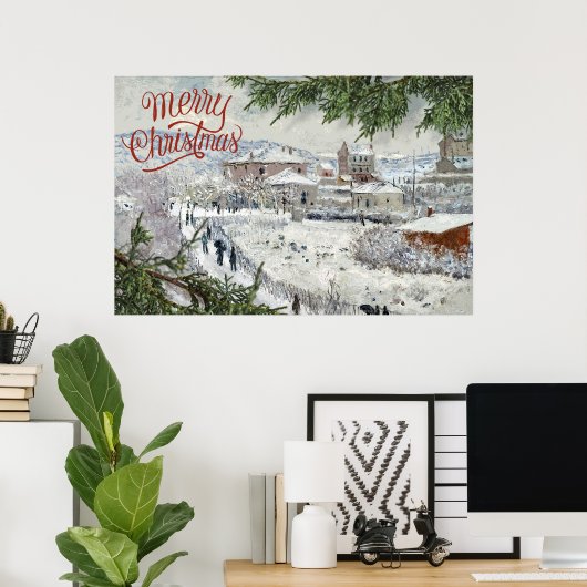 Vrolijk kerstfeest. Claude Monet Poster (Thuiskantoor)