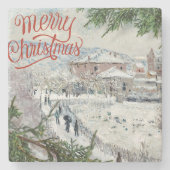 Vrolijk kerstfeest. Claude Monet Stone Onderzetter (Voorkant)
