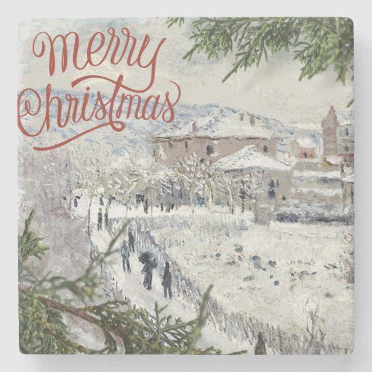 Vrolijk kerstfeest. Claude Monet Stone Onderzetter (Voorkant)