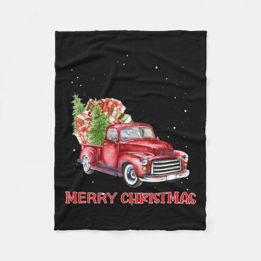 Vrolijk Kerstfeest Clic Rode Truck Tree Family Xma Fleece Deken (Voorkant)