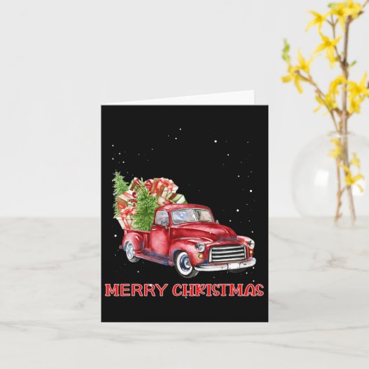 Vrolijk Kerstfeest Clic Rode Truck Tree Family Xma Kaart (Gele Bloem)