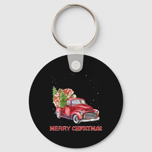 Vrolijk Kerstfeest Clic Rode Truck Tree Family Xma Sleutelhanger (Voorkant)