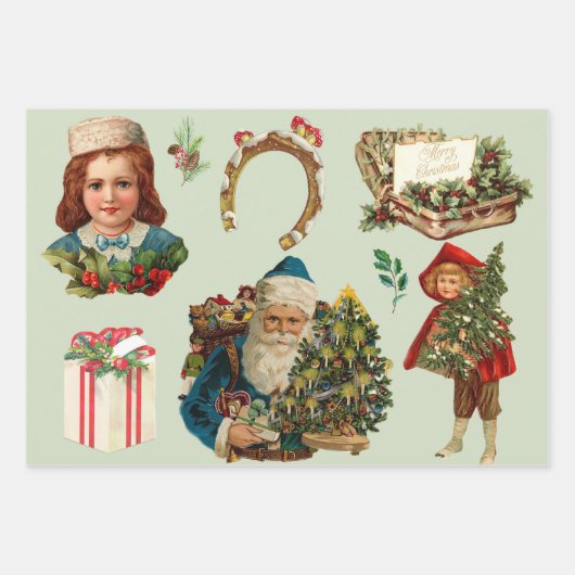 Vrolijk kerstfeest  collage met kerstman inpakpapier vel (Voorkant 3)