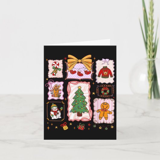 Vrolijk Kerstfeest Coquette Bow Familie Xmas Manne Kaart (Voorkant)