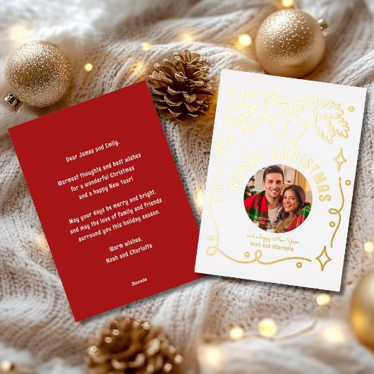 Vrolijk Kerstfeest  Coquette Bow Spruce Foto Folie Feestdagenkaart