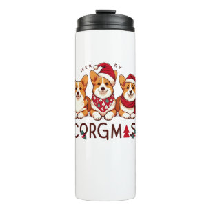 Vrolijk Kerstfeest Corgi Dog Santa Love Corgis Fam Thermosbeker