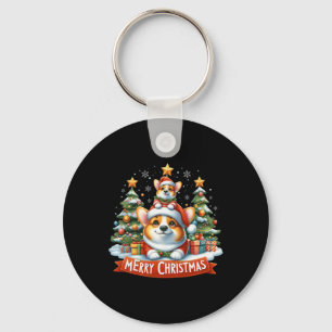 Vrolijk Kerstfeest Corgi Hond Matching Kerstmis Sleutelhanger