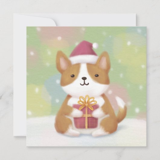 Vrolijk Kerstfeest: Corgi Illustratie Kunst Feestdagenkaart (Voorkant)